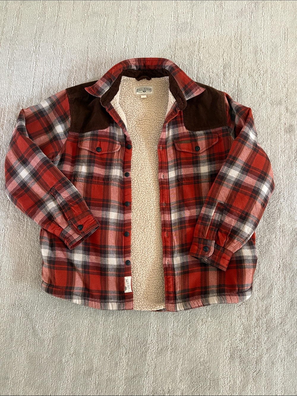 Field & Stream Flannel Sherpa Shirt Jacket L Shacket Cabincore Outdoors